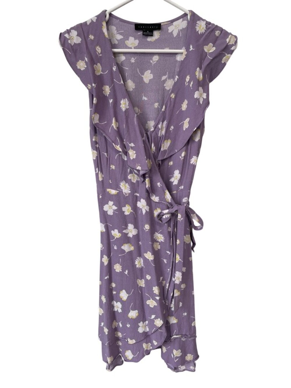 Sanctuary Johanna Dress Wrap Small Floral Tie Waist Short Sleeve Purple White Bo